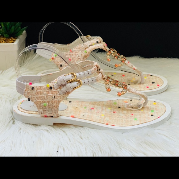 🍾🥂2xHost Pick🥳Chanel Tweed Summer Bliss Sandals - Picture 3 of 8
